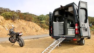 Mercedes Sprinter Van Converted into Camper with Motorcycle Inside [upl. by Lhadnek459]