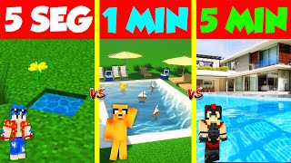 CONSTRUIMOS LA MEJOR PISCINA PARA COMPAS 😂⏰ EN 5 SEGUNDOS VS 1 MINUTO VS 5 MINUTOS 😱 MINECRAFT [upl. by Benioff]