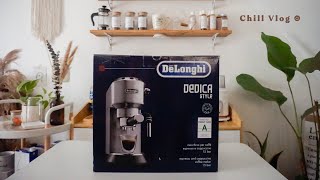 Delonghi Dedica EC685 UNBOXING  making coffee ☻ [upl. by Reeher]