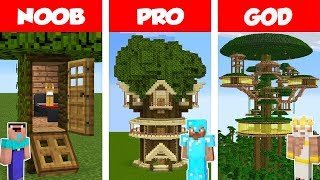 Minecraft NOOB vs PRO vs GOD Jungle Tree House Build Challenge in Minecraft  Animation [upl. by Gridley]